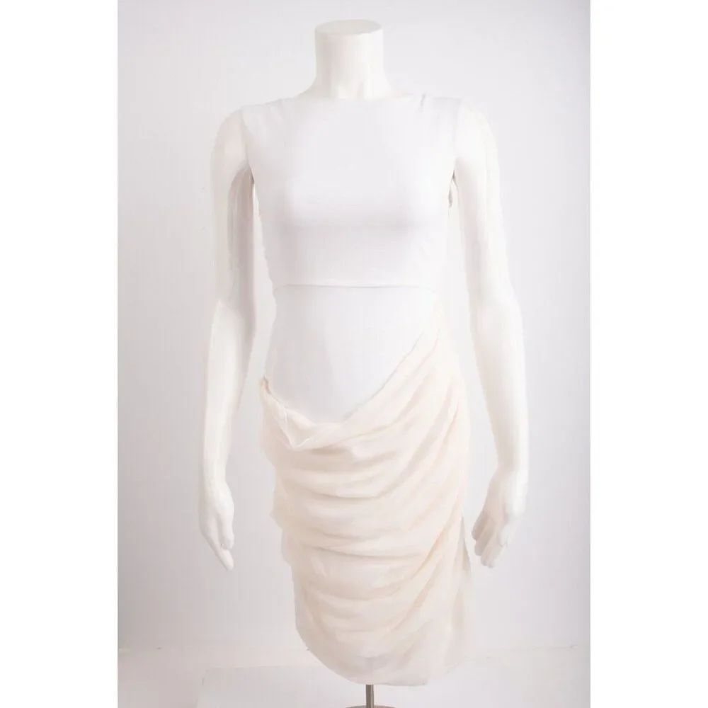 Alice & Olivia Womans Dress Size 2 White Ivory Sheath Scarf Swag draped NWT